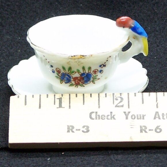 VTG MADE IN JAPAN  Miniature Demitasse Cup with Parakeet Handle and Saucer - Picture 3 of 9